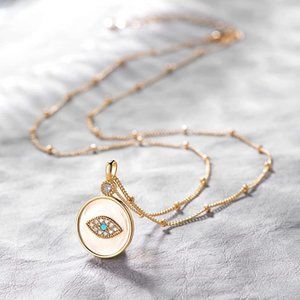 Gold Dainty Evil Eye Necklace for Women 18K Gold Plated Cute Delicate Solitaire